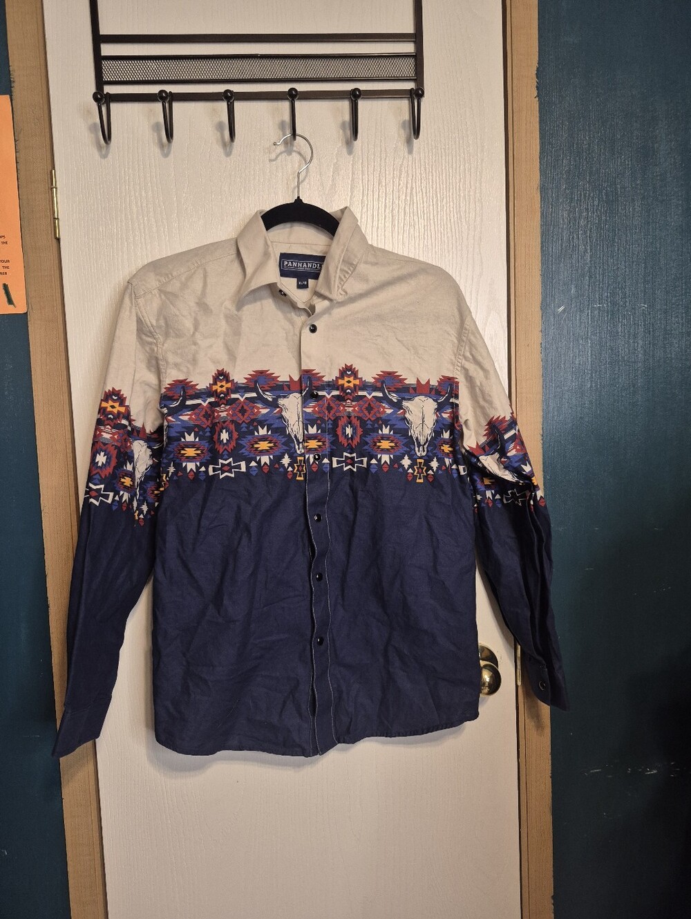 Panhandle Boy's Navy Aztec Border Print Snap Up Shirt